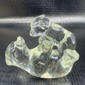 1980s Clear Glass Mama Bear And Baby Figurine Paperweight Glass Decorative‎ VTG